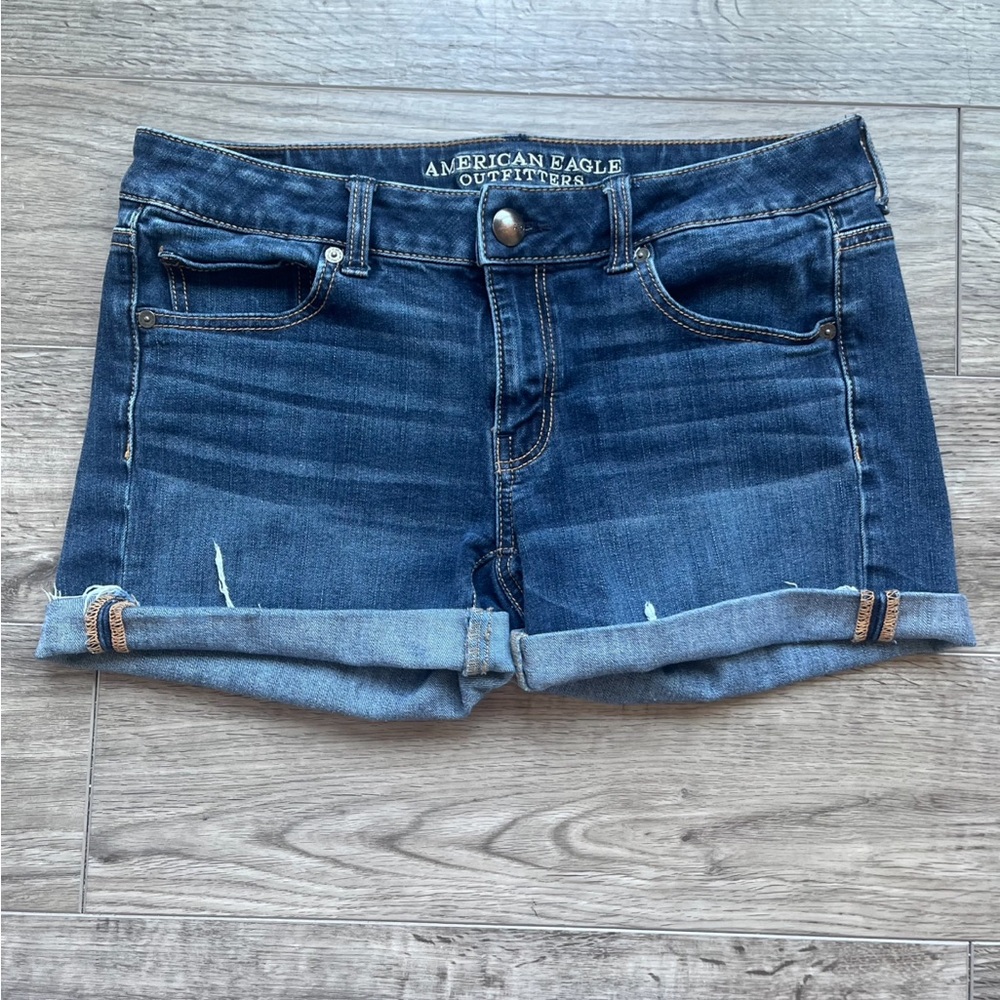 American Eagle Super Stretch Midi Jean Shorts Rolled Cuff Womens Size 8